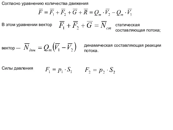 Согласно уравнению количества движения В этом уравнении вектор статическая составляющая потока;