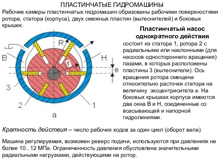 ПЛАСТИНЧАТЫЕ ГИДРОМАШИНЫ Рабочие камеры пластинчатых гидромашин образованы рабочими поверхностями ротора, статора