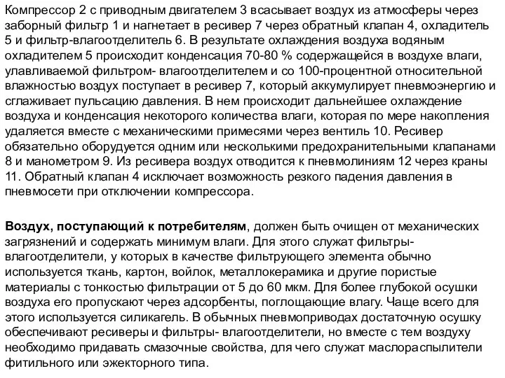 Компрессор 2 с приводным двигателем 3 всасывает воздух из атмосферы через