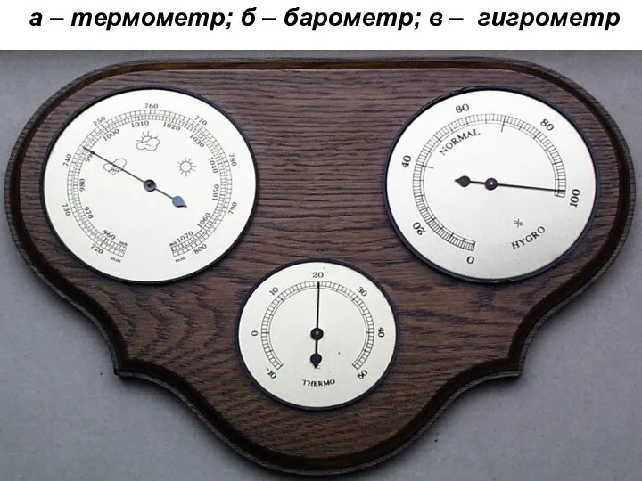 а – термометр; б – барометр; в – гигрометр