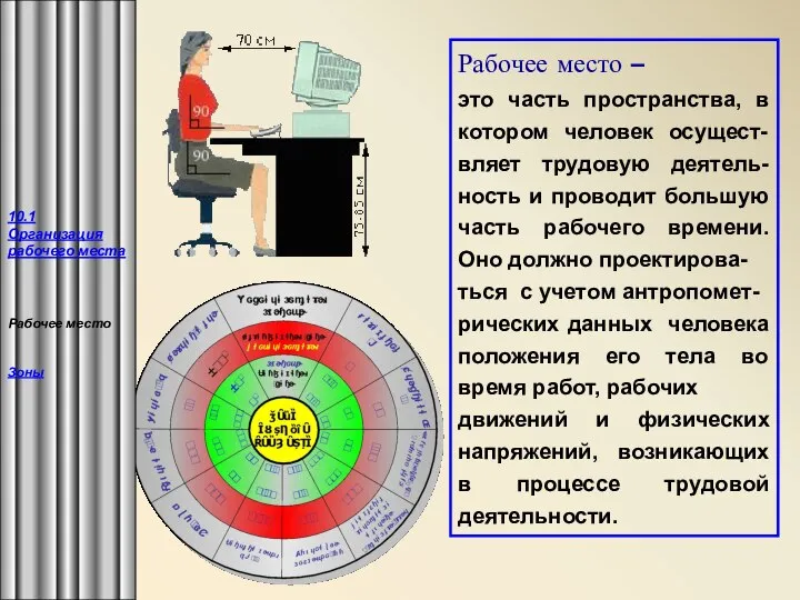 Рабочее место – это часть пространства, в котором человек осущест- вляет