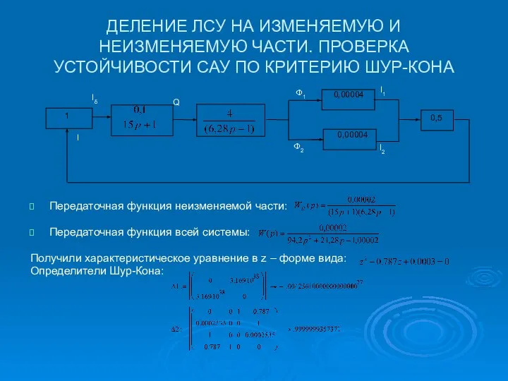 ДЕЛЕНИЕ ЛСУ НА ИЗМЕНЯЕМУЮ И НЕИЗМЕНЯЕМУЮ ЧАСТИ. ПРОВЕРКА УСТОЙЧИВОСТИ САУ ПО