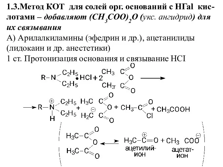 1.3.Метод КОТ для солей орг. оснований с HГаl кис-лотами – добавляют