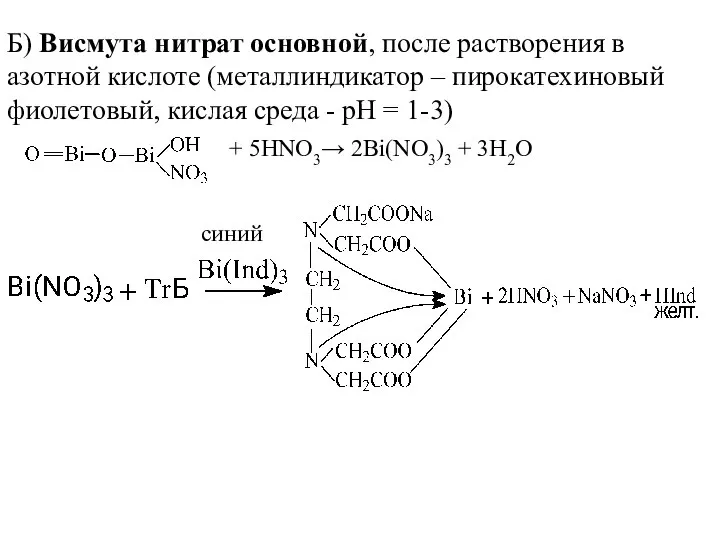 Б) Висмута нитрат основной, после растворения в азотной кислоте (металлиндикатор –