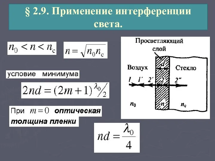 § 2.9. Применение интерференции света.