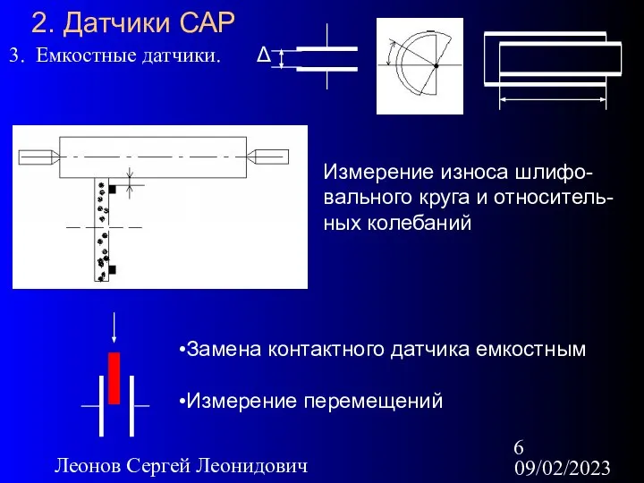 09/02/2023 Леонов Сергей Леонидович 2. Датчики САР 3. Емкостные датчики. Измерение