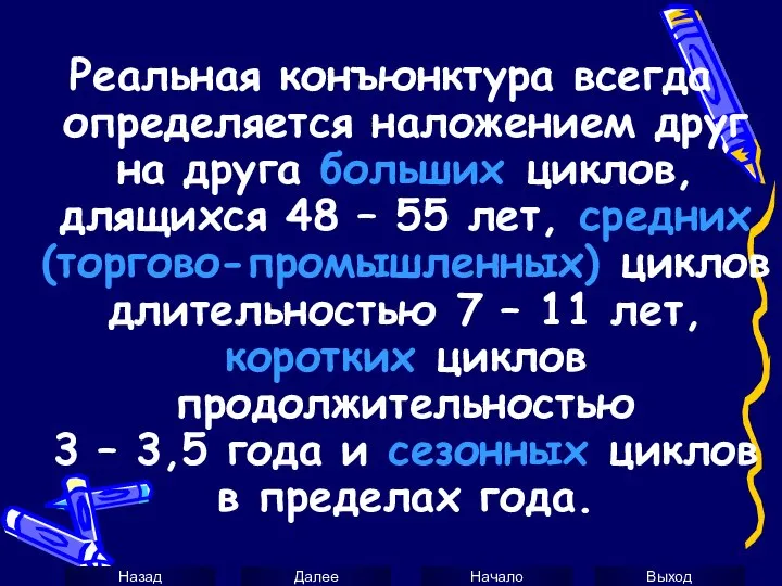 Реальная конъюнктура всегда определяется наложением друг на друга больших циклов, длящихся