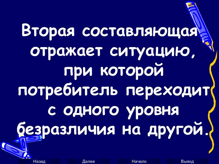 Вторая составляющая отражает ситуацию, при которой потребитель переходит с одного уровня безразличия на другой.