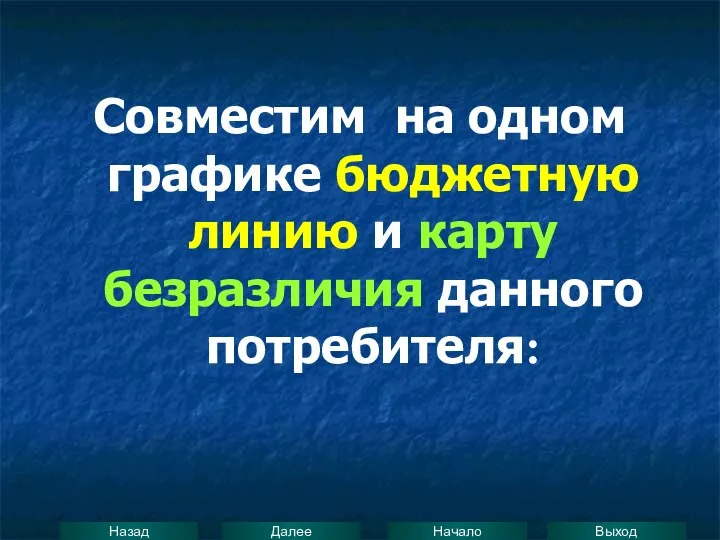 Совместим на одном графике бюджетную линию и карту безразличия данного потребителя: