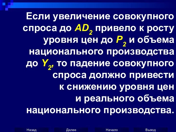 Если увеличение совокупного спроса до AD2 привело к росту уровня цен