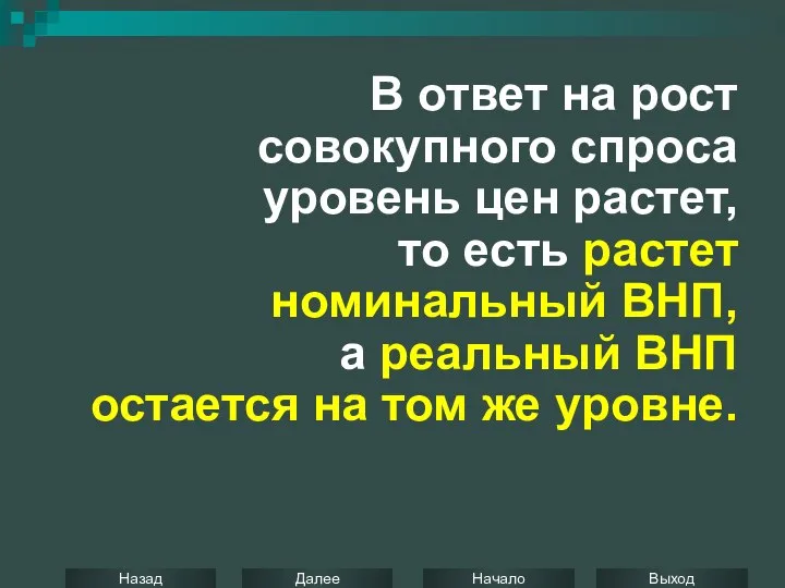 В ответ на рост совокупного спроса уровень цен растет, то есть