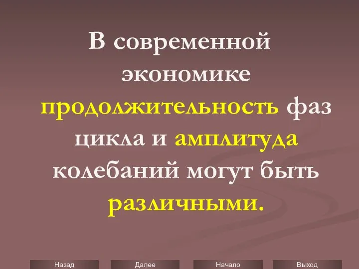 В современной экономике продолжительность фаз цикла и амплитуда колебаний могут быть различными.