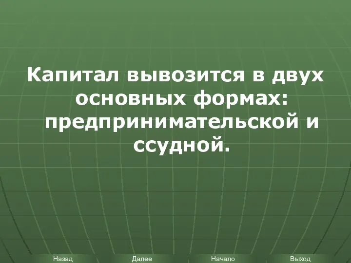 Капитал вывозится в двух основных формах: предпринимательской и ссудной.