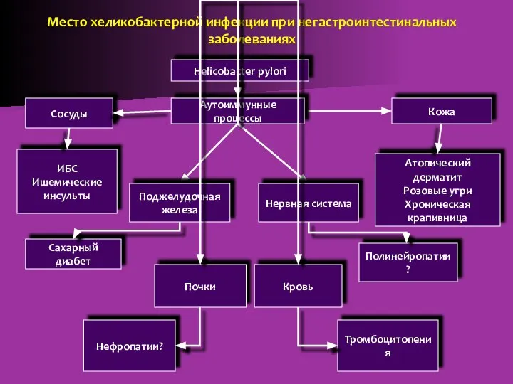 Место хеликобактерной инфекции при негастроинтестинальных заболеваниях Полинейропатии?