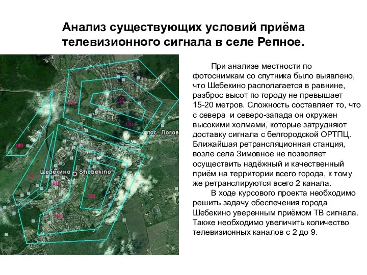 Анализ существующих условий приёма телевизионного сигнала в селе Репное. При анализе