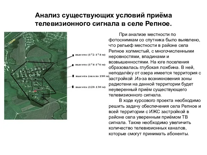 Анализ существующих условий приёма телевизионного сигнала в селе Репное. При анализе