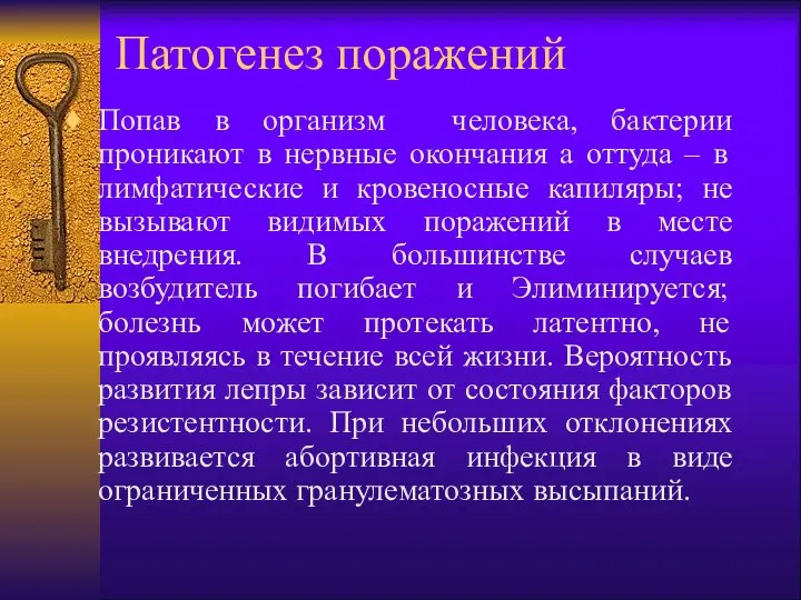 Патогенез поражений Попав в организм человека, бактерии проникают в нервные окончания