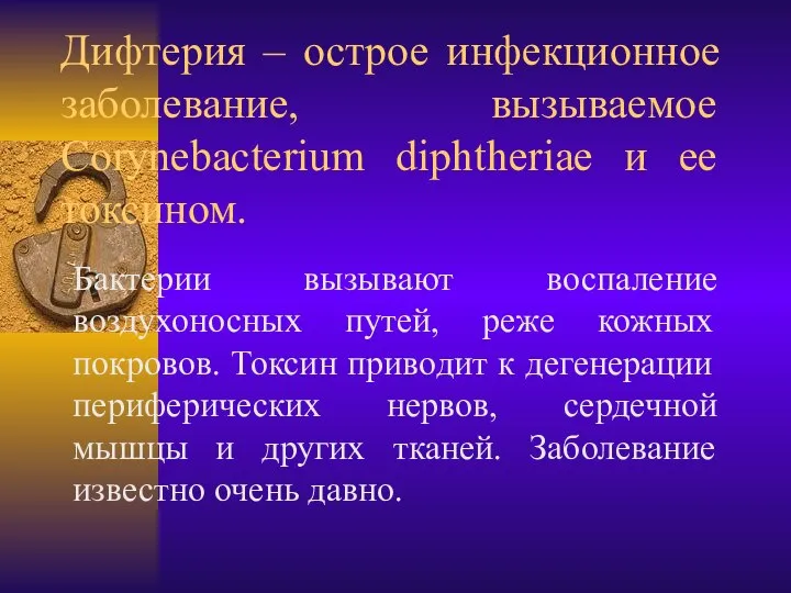 Дифтерия – острое инфекционное заболевание, вызываемое Corynebacterium diphtheriae и ее токсином.