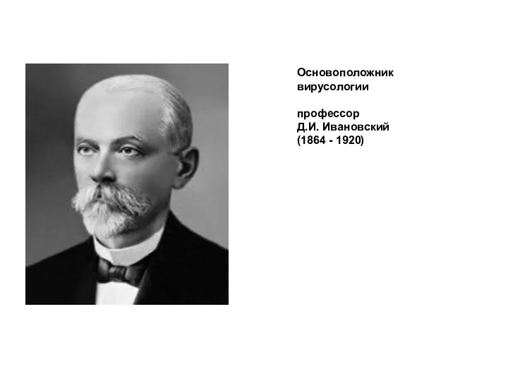 Основоположник вирусологии профессор Д.И. Ивановский (1864 - 1920)
