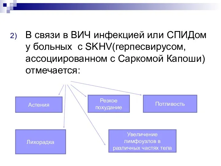 В связи в ВИЧ инфекцией или СПИДом у больных c SKHV(герпесвирусом,