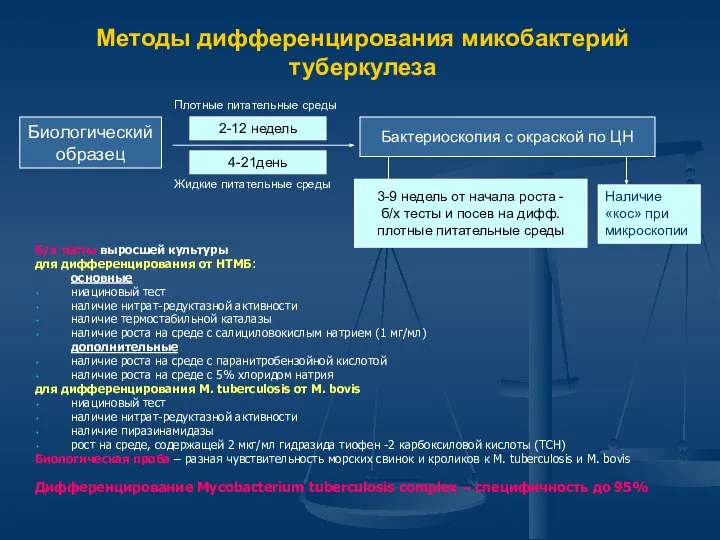 Методы дифференцирования микобактерий туберкулеза Б/х тесты выросшей культуры для дифференцирования от