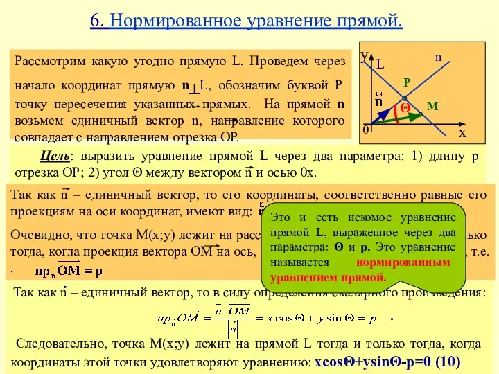 Рассмотрим какую угодно прямую L. Проведем через начало координат прямую n┴L,