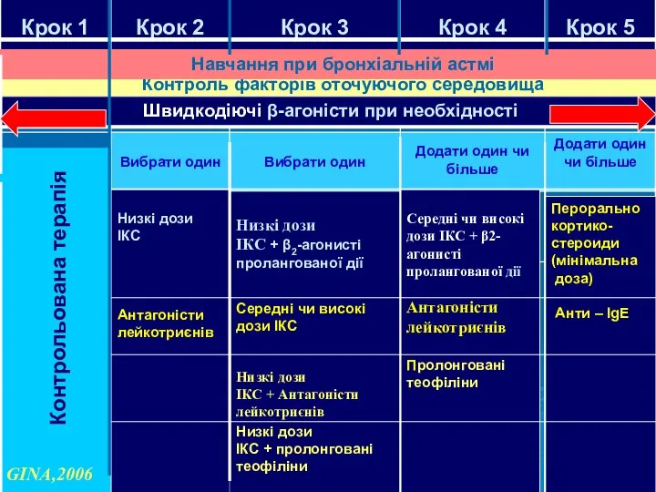 Контроль факторів оточуючого середовища Навчання при бронхіальній астмі Швидкодіючі β-агоністи при