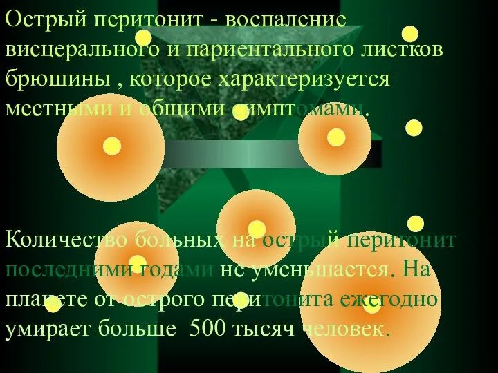 Острый перитонит - воспаление висцерального и париентального листков брюшины , которое