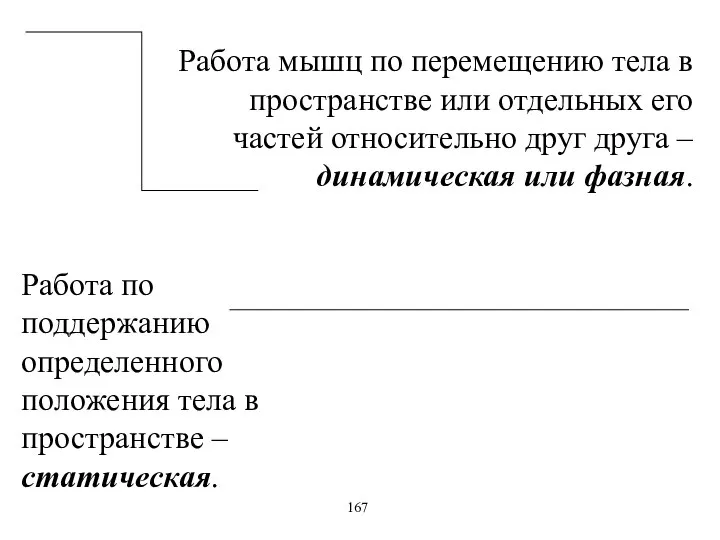 Работа по поддержанию определенного положения тела в пространстве – статическая. Работа