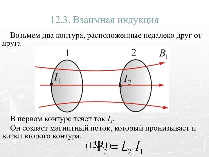 12.3. Взаимная индукция Возьмем два контура, расположенные недалеко друг от друга