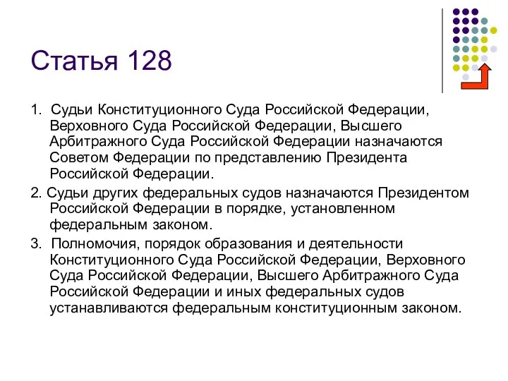 Статья 128 1. Судьи Конституционного Суда Российской Федерации, Верховного Суда Российской