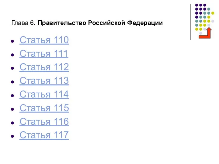 Глава 6. Правительство Российской Федерации Статья 110 Статья 111 Статья 112