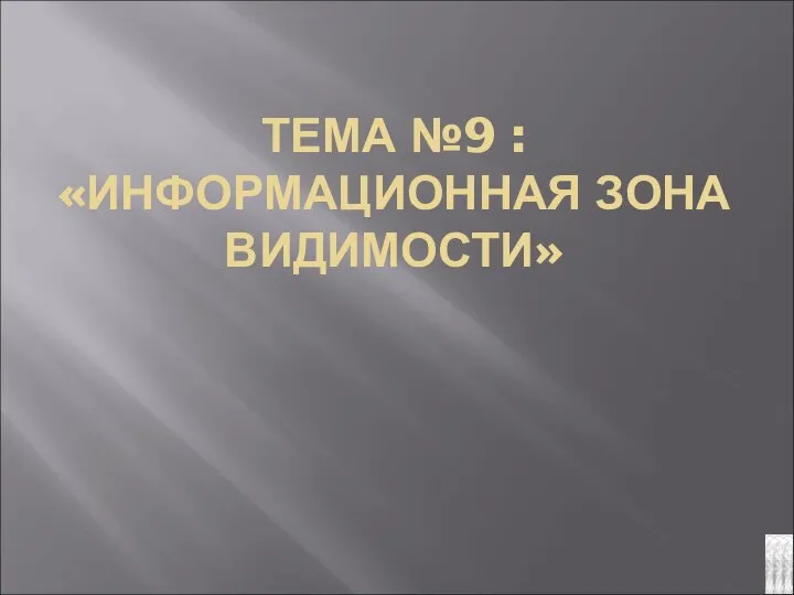 ТЕМА №9 : «ИНФОРМАЦИОННАЯ ЗОНА ВИДИМОСТИ»