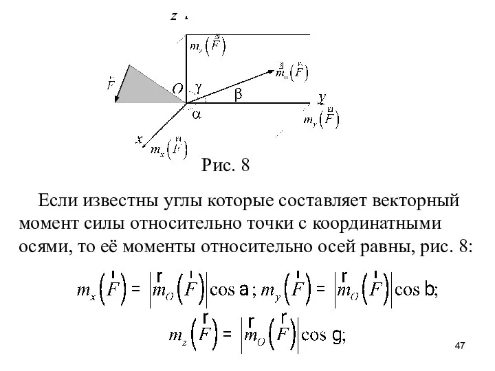 Если известны углы которые составляет векторный момент силы относительно точки с