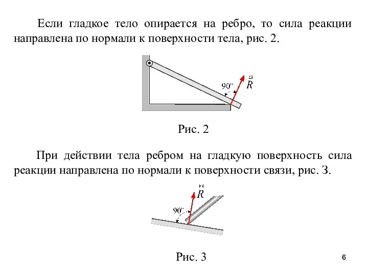 Если гладкое тело опирается на ребро, то сила реакции направлена по