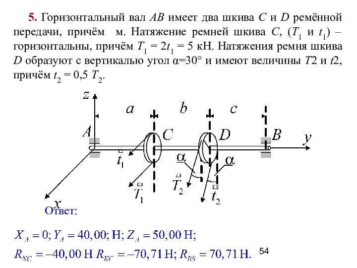 5. Горизонтальный вал АВ имеет два шкива С и D ремённой