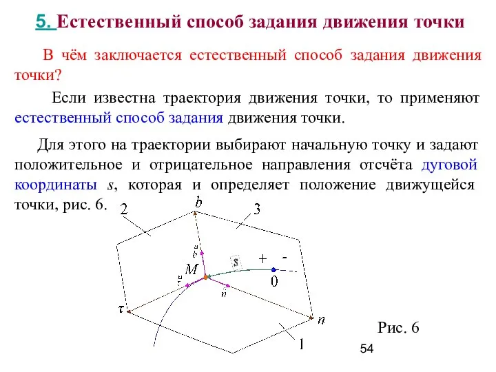 В чём заключается естественный способ задания движения точки? Если известна траектория