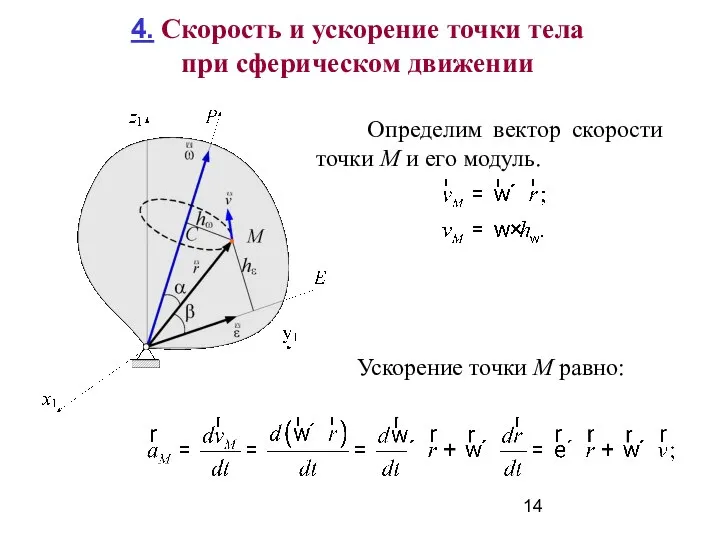 4. Скорость и ускорение точки тела при сферическом движении Ускорение точки