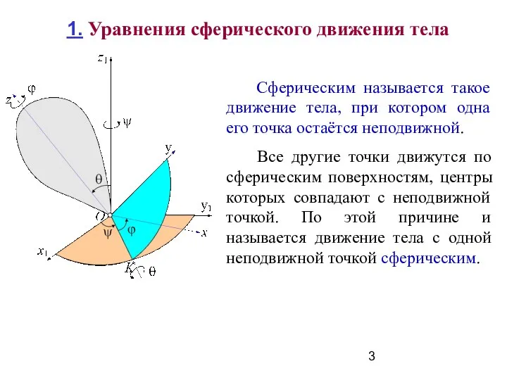 Сферическим называется такое движение тела, при котором одна его точка остаётся