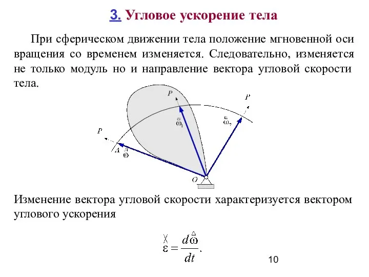 3. Угловое ускорение тела При сферическом движении тела положение мгновенной оси