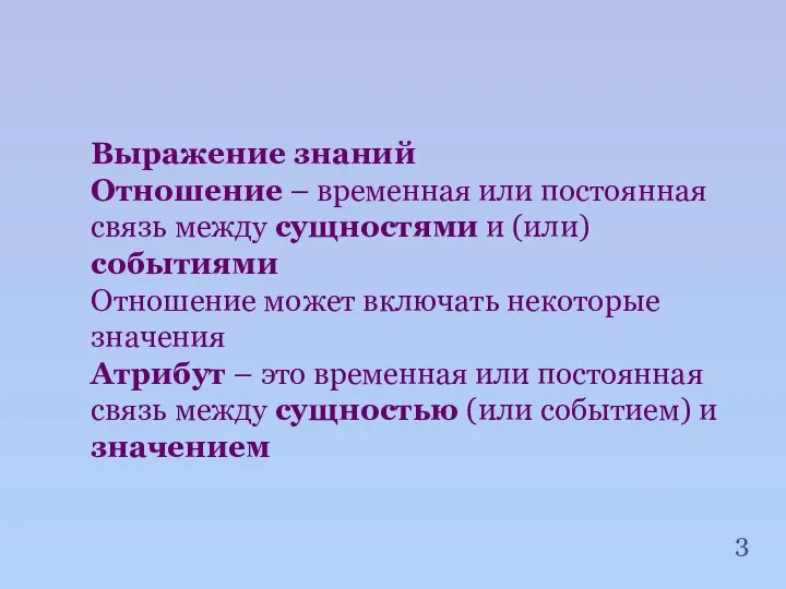 Выражение знаний Отношение – временная или постоянная связь между сущностями и