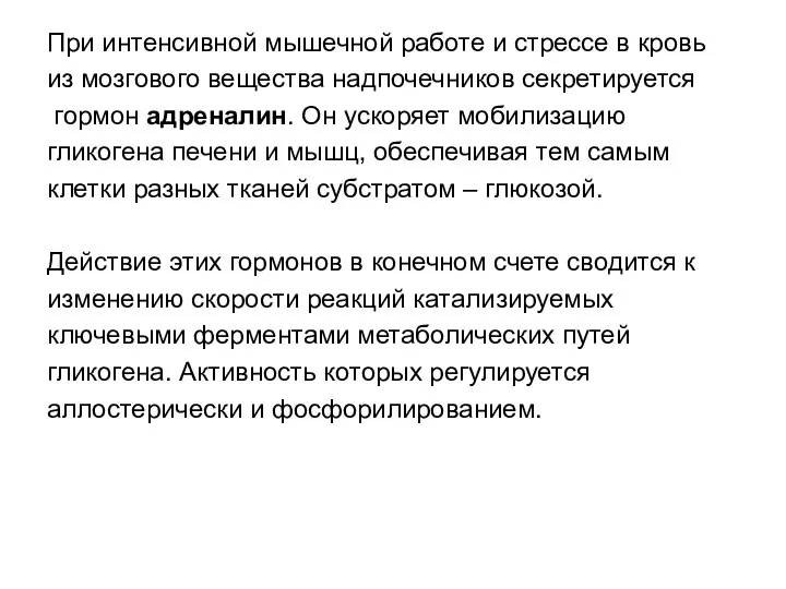 При интенсивной мышечной работе и стрессе в кровь из мозгового вещества