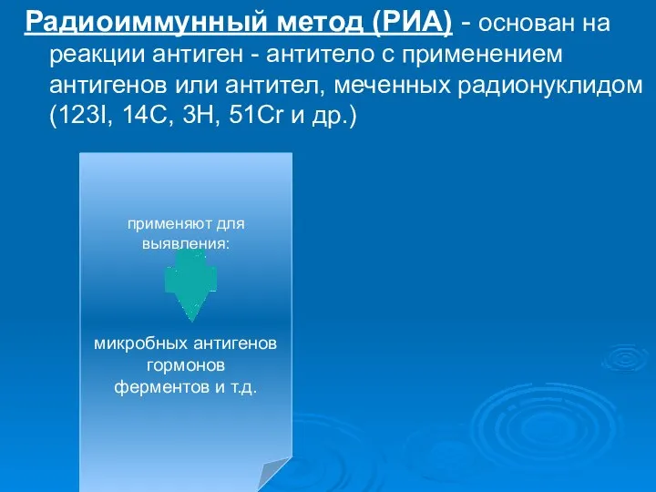 Радиоиммунный метод (РИА) - основан на реакции антиген - антитело с