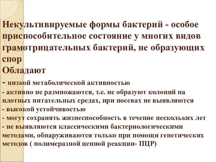 Некультивируемые формы бактерий - особое приспособительное состояние у многих видов грамотрицательных