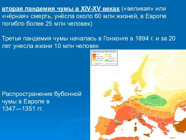 вторая пандемия чумы в XIV-XV веках («великая» или «чёрная» смерть, унёсла