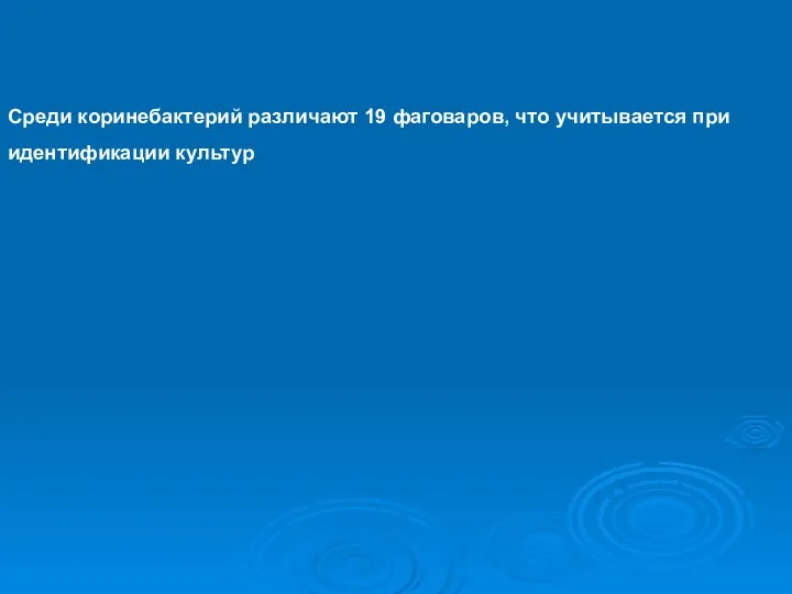 Среди коринебактерий различают 19 фаговаров, что учитывается при идентификации культур