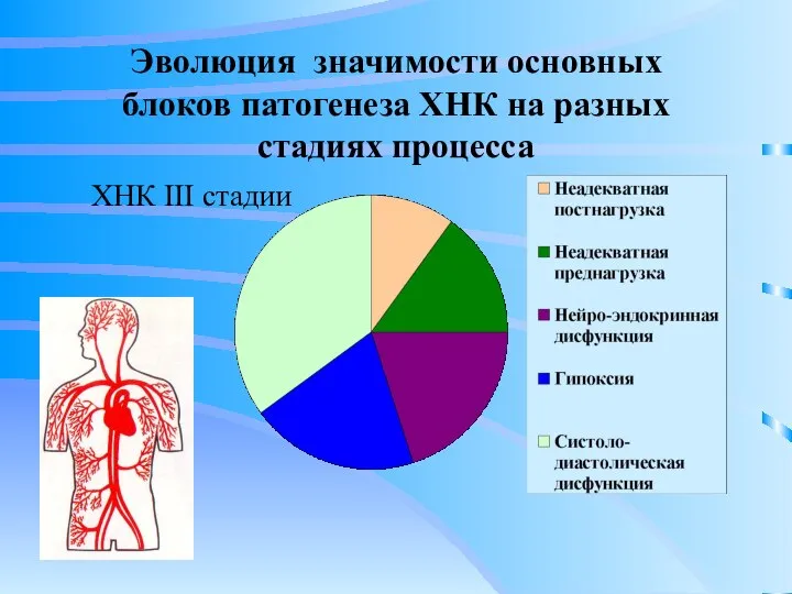 Эволюция значимости основных блоков патогенеза ХНК на разных стадиях процесса ХНК III стадии