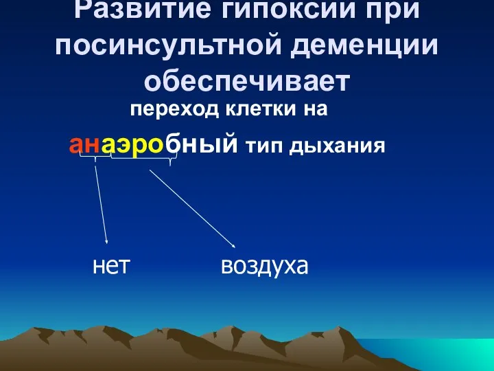 Развитие гипоксии при посинсультной деменции обеспечивает переход клетки на анаэробный тип дыхания нет воздуха