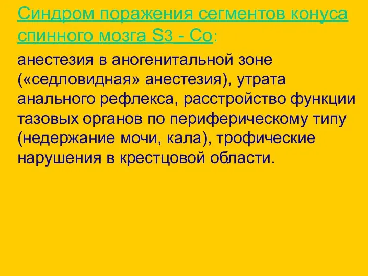 Синдром поражения сегментов конуса спинного мозга S3 - Co: анестезия в