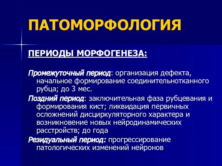 ПАТОМОРФОЛОГИЯ ПЕРИОДЫ МОРФОГЕНЕЗА: Промежуточный период: организация дефекта, начальное формирование соединительнотканного рубца;